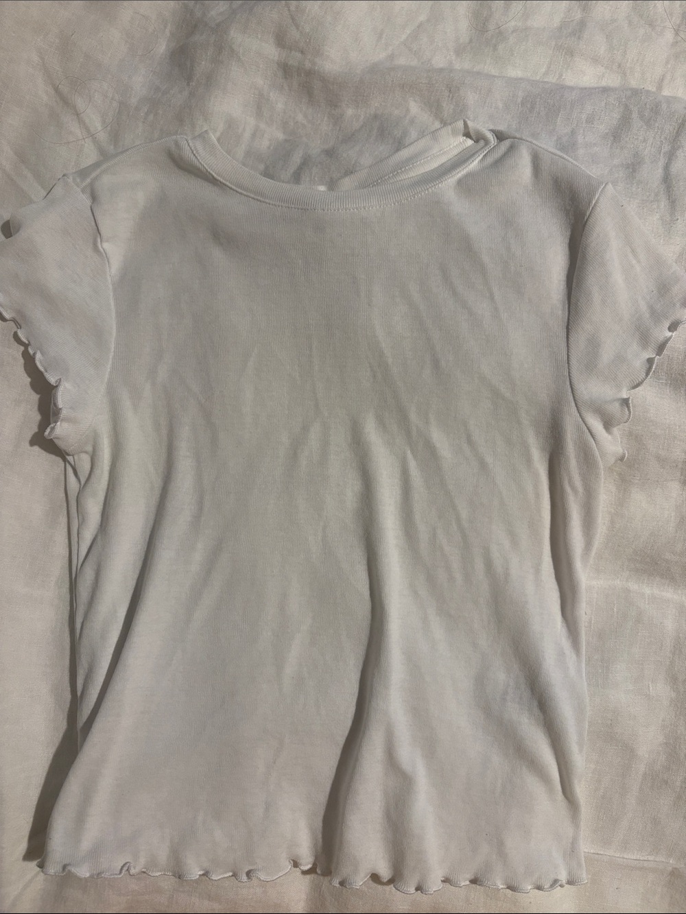 bp White Ribbed Short-Sleeve Tee with Lettuce Hem
